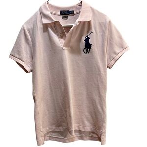 Polo Ralph Lauren Pink Short Sleeve Polo Shirt Navy Large Logo Sz M